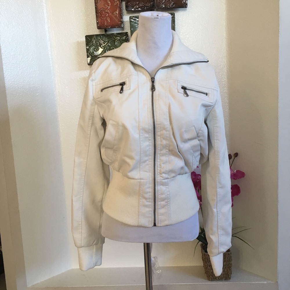 New Look white leather bomber jacket
